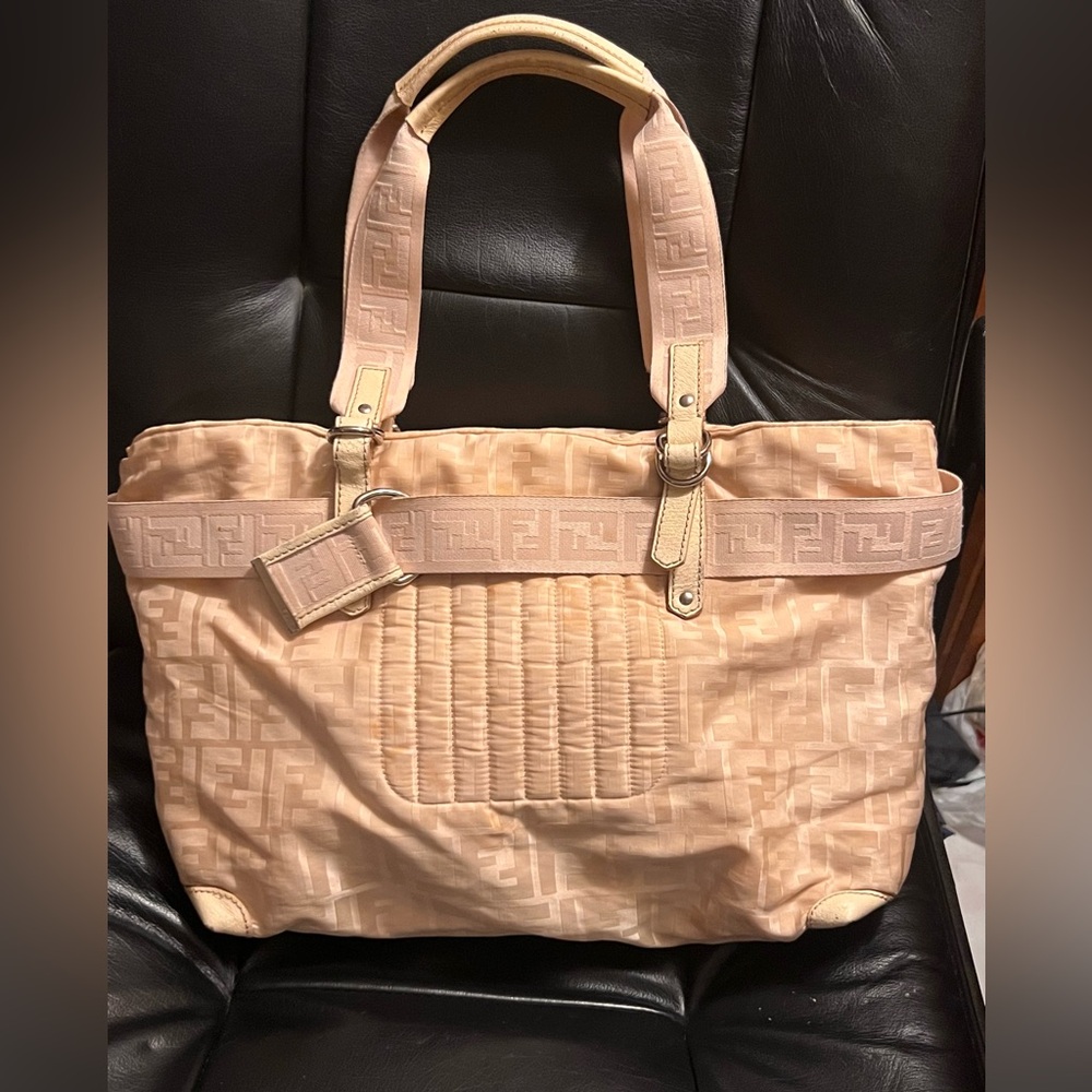 Fendi Vintage Zucca FF Logo Blush Pink canvas tote bag